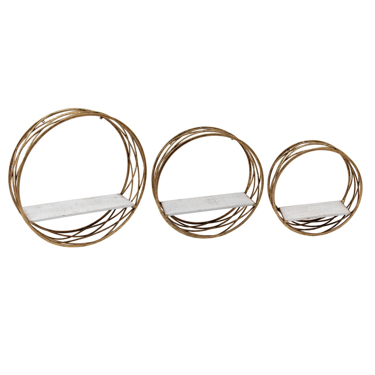 Kingston Living Set of 3 White and Gold Round Wall Shelves 23.5"